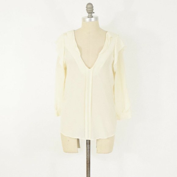 Rebecca Minkoff Ivory Silk Draped Ruffle Blouse - Picture 1 of 7